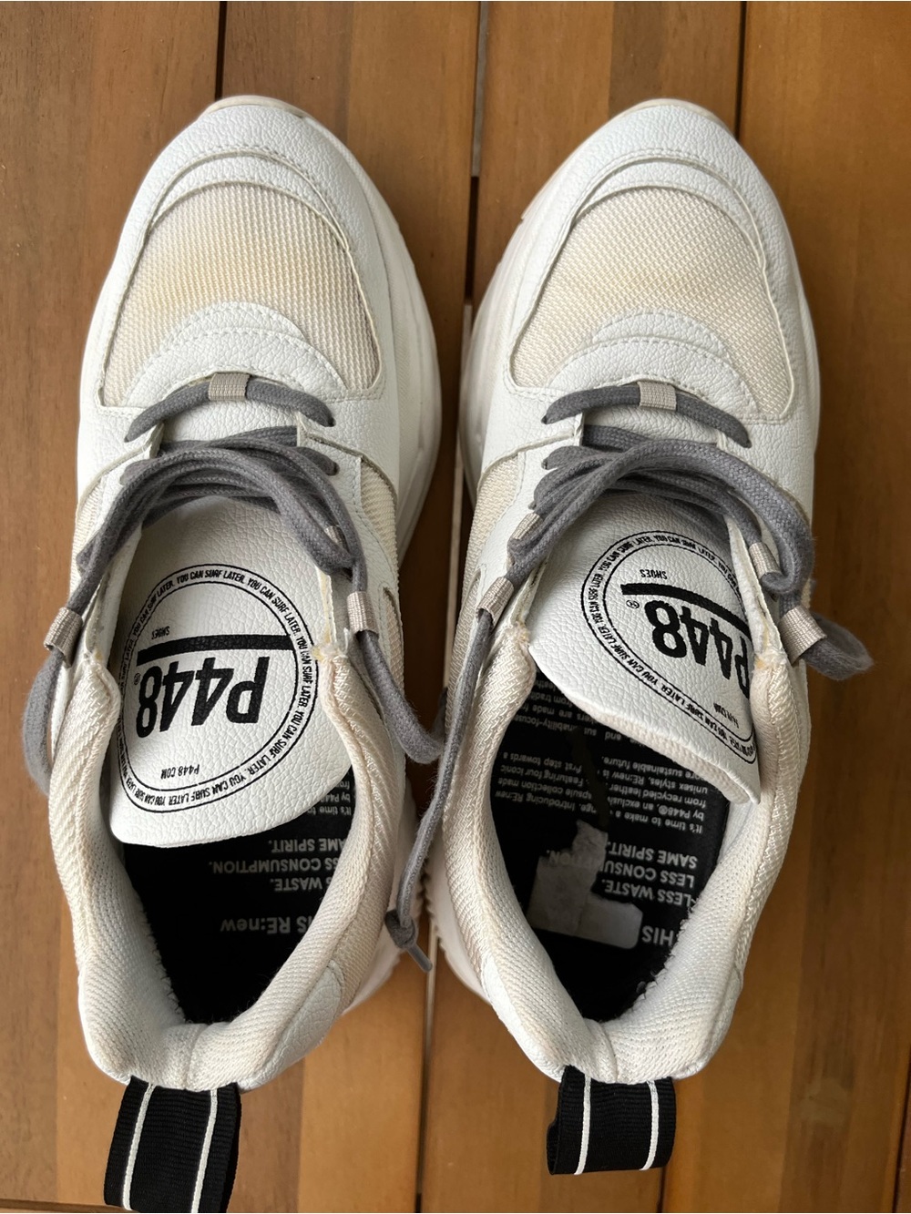 P448 White & Beige Leather Mesh Sneakers size 38 - Picture 6 of 16